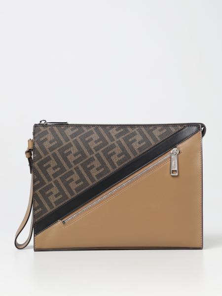 Fendi clutch in leather and coated canvas with FF monogram