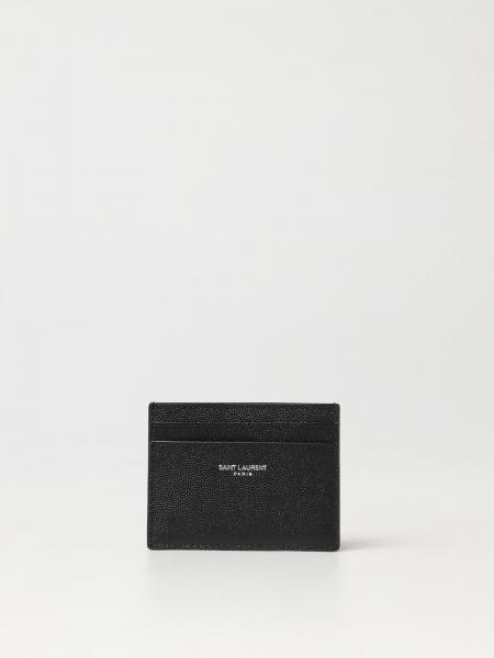 Men's Saint Laurent: Saint Laurent credit card holder in grain de poudre embossed leather