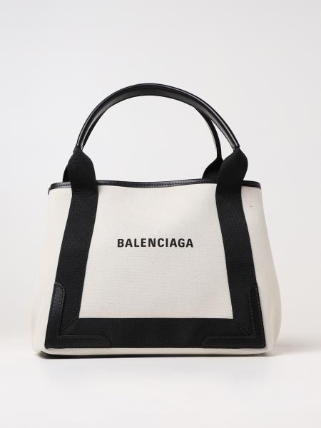 Balenciaga Cabas Navy S bag in canvas with printed logo lettering