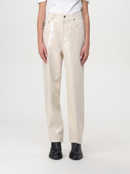 パンツ GOLDEN  Woman Pants Beige GWP00844P00167915103 Ecru pants with transparent all-over sequins