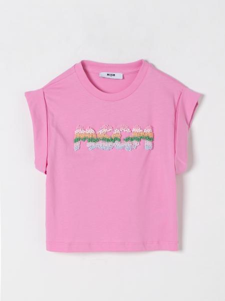 T-shirt in cotone con logo di perline multicolor MSGM Kids