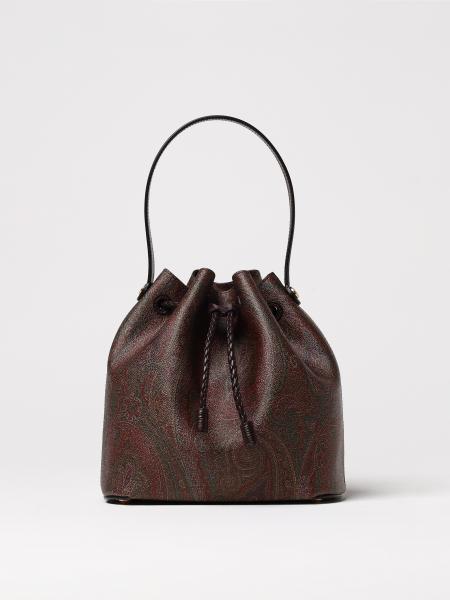 Etro donna: Borsa a secchiello Saturno Etro in cotone spalmato con Paisley all over