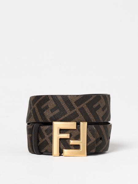 Fendi accessori: Cintura Squared FF Fendi reversibile in pelle e cotone spalmato