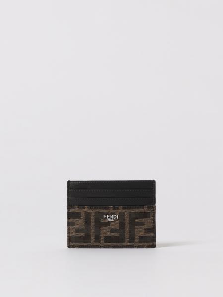 Portacarte di credito Fendi in pelle e cotone con motivo monogram