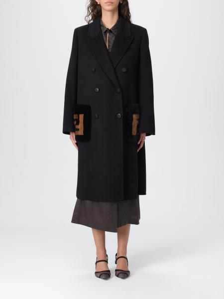 Cappotto doppiopetto Fendi in lana vergine e pelliccia