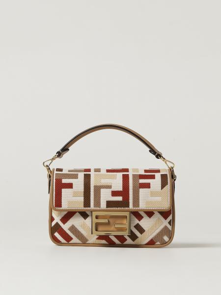 Borsa Baguette Mini Fendi in canvas con monogram FF ricamato