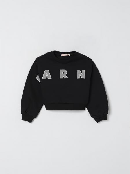 Felpa a girocollo crop in cotone con logo Marni