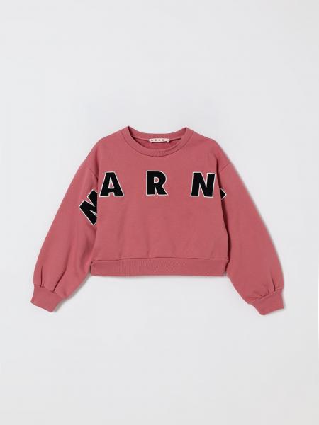 Felpa a girocollo crop in cotone con logo Marni
