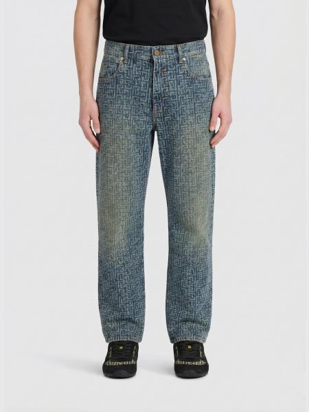 Jeans Balmain en denim de coton à motif monogramme
