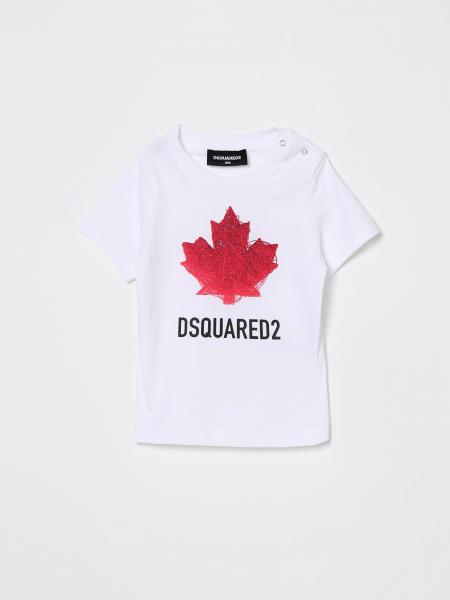 Cotton T-Shirt with Maple Leaf Print Dsquared2