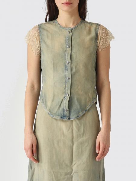 Chemise De-Malka en denim avec empiècements en dentelle