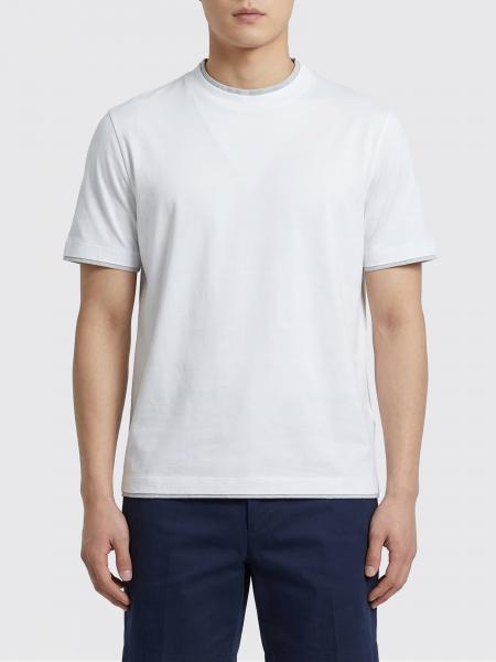 T-shirt a girocollo con contrasti in cotone Brunello Cucinelli