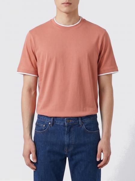 T-shirt a girocollo con contrasti in cotone Brunello Cucinelli
