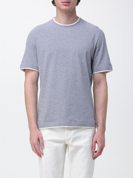 Baumwoll-Rundhals-T-Shirt mit Kontrasten Brunello Cucinelli