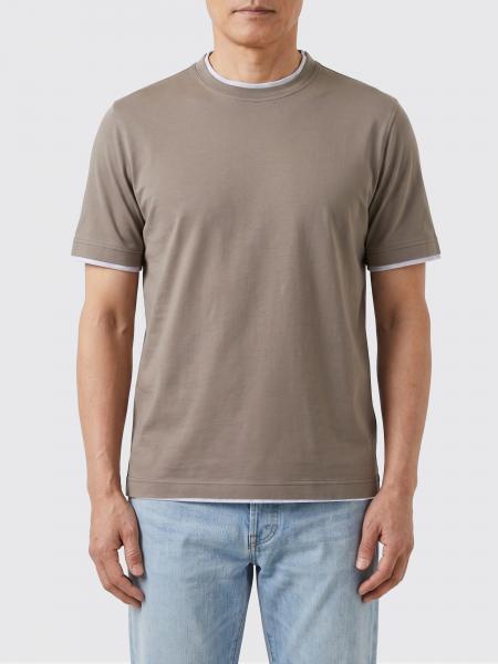 T-shirt a girocollo con contrasti in cotone Brunello Cucinelli