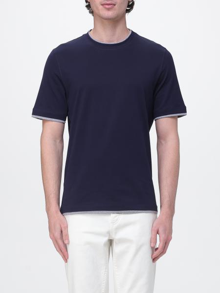 T-shirt a girocollo con contrasti in cotone Brunello Cucinelli