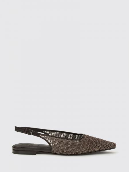 Mesh Nylon and Leather Ballerinas with Monili Brunello Cucinelli