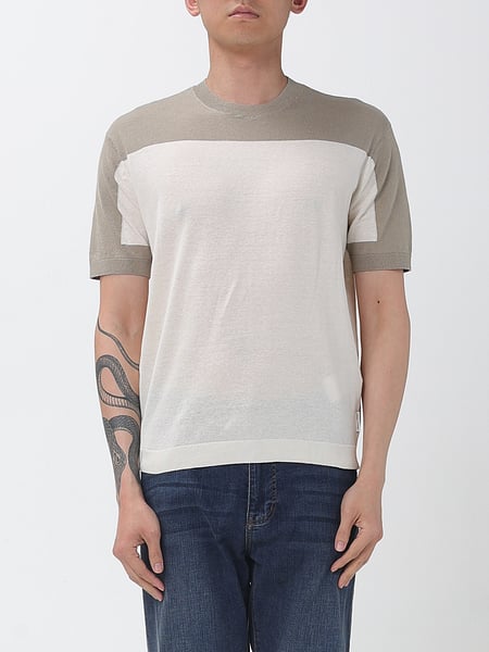Two Tone Linen and Cotton Crew Neck Sweater Armani Exchange