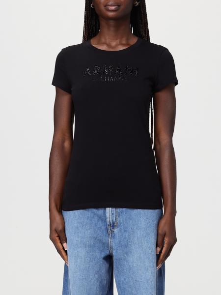 Cotton T-Shirt with Rhinestone Logo Armani Exchange
