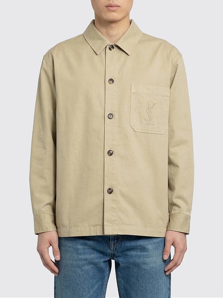 Cassandre Gabardine Overshirt with Logo Saint Laurent