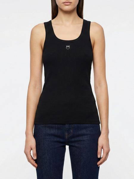 Calcolatore Ribbed Cotton Top with Logo Pinko