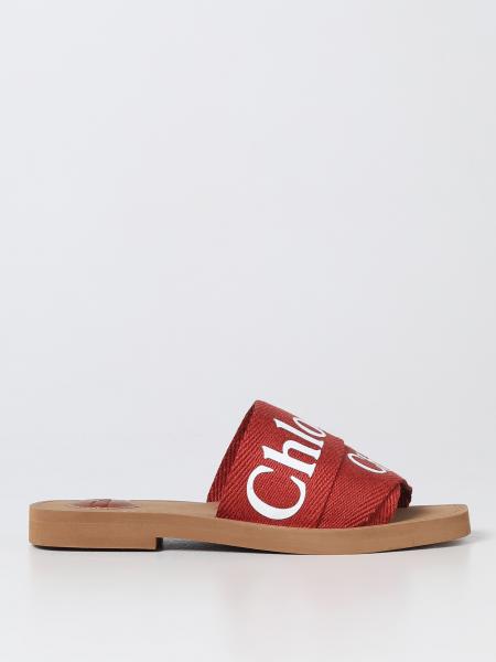 Designer sandals: Chloé sliders in fabric and rubber