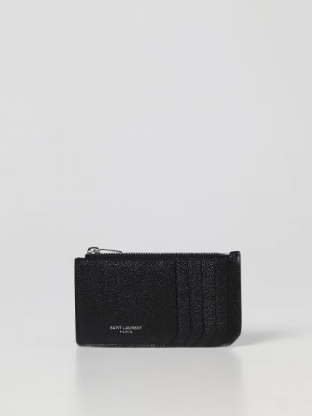 Men's Saint Laurent: Saint Laurent Fragments grain de poudre leather cardholder