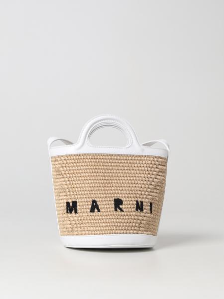 Designer purses: Mini Marni Tropicalia bag in leather and raffia