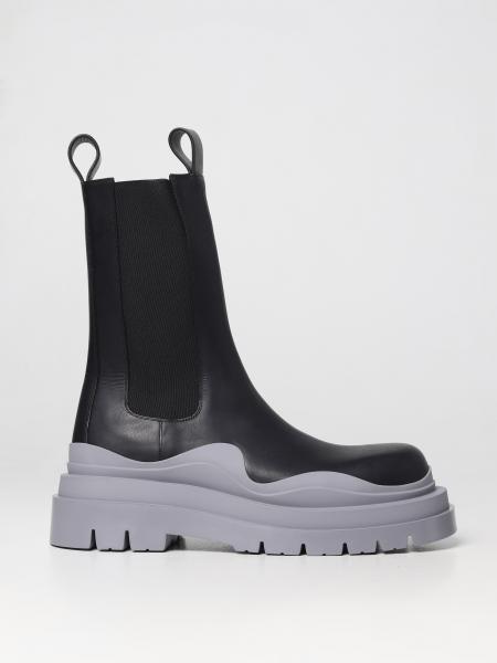 Bottega Veneta Tire leather and fabric ankle boots>