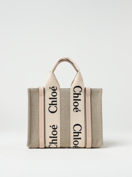 Chloé: Chloé Woody bag in canvas with logo