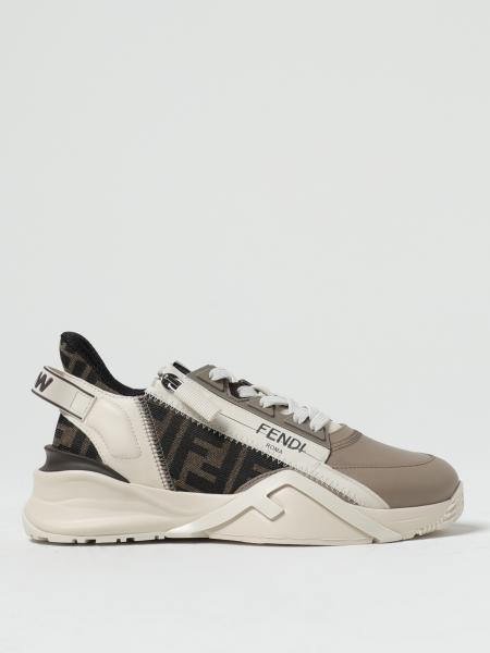 Fendi Flow Leather and Jacquard Fabric Sneakers with Zip