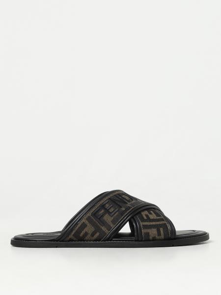 Sandalia Fendi de tejido jacquard y piel