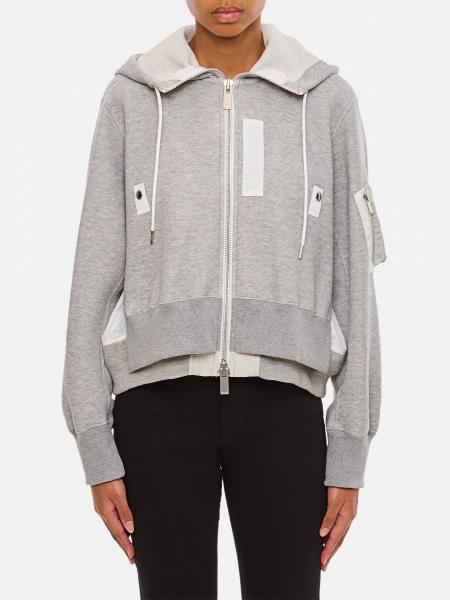 Felpa con zip in misto cotone Sacai