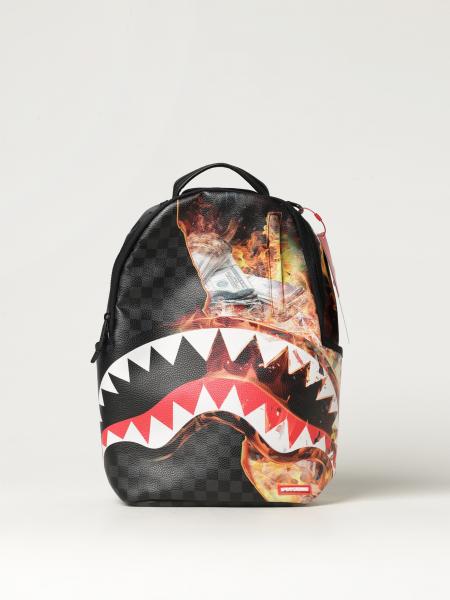 Zaino Shark Fire Check Sprayground in pelle sintetica a grana con stampa