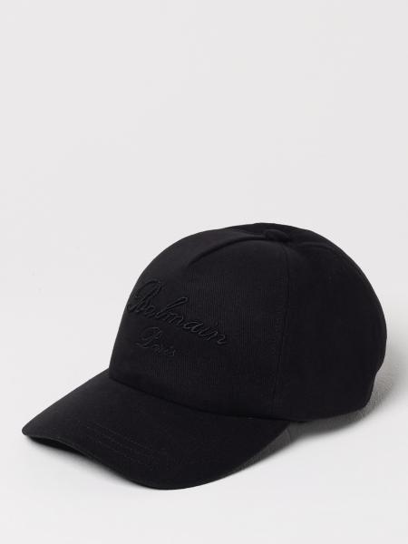 Cappello Balmain in canvas di cotone con logo ricamato