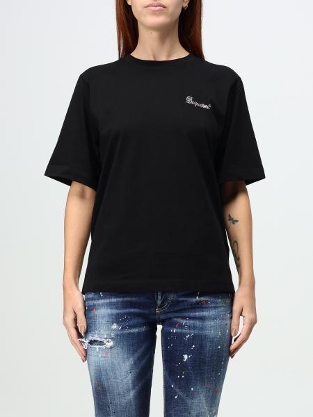 T-shirt Dsquared2 donna: T-shirt basic Dsquared2 in cotone con logo di strass