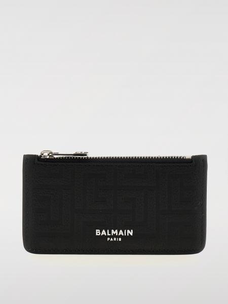 Portacarte di credito Balmain in pelle con monogram goffrato