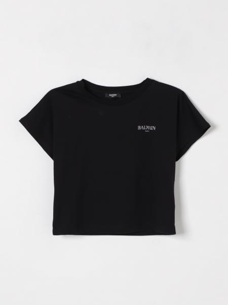 T-shirt crop in cotone con logo Balmain