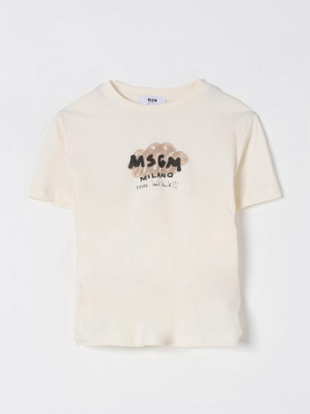 T-shirt in cotone con stampa logo MSGM Kids>