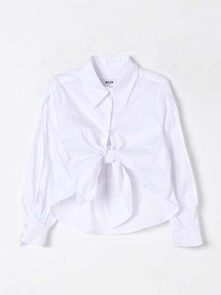 Camicia in cotone con nodo MSGM Kids>