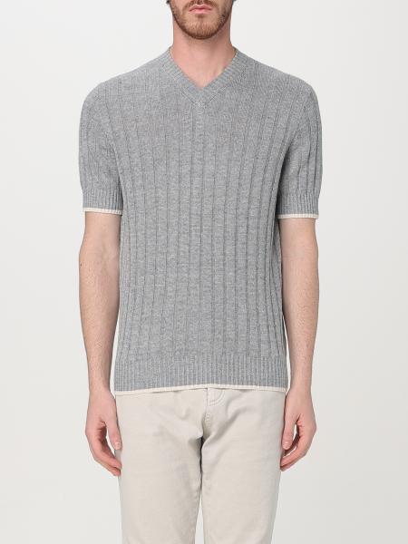 BRUNELLO CUCINELLI: v-neck linen and ribbed cotton t-shirt BRUNELLO CUCINELLI: v-neck linen and ribbed cotton t-shirt