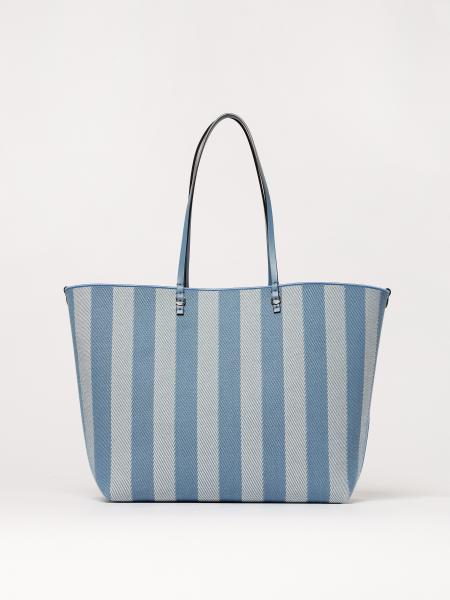 Borsa Roll Large Fendi reversibile in denim a righe Pequin e pelle