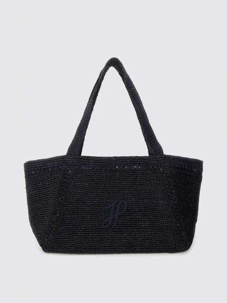 Borsa Patou in rafia crochet con logo ricamato