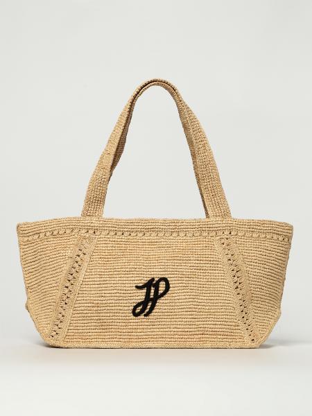 Borsa Patou in rafia crochet con logo ricamato