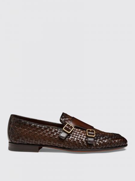 Woven Leather Monk Strap Shoes Santoni