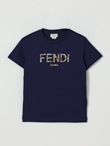 T-shirt in cotone con logo stampato Fendi