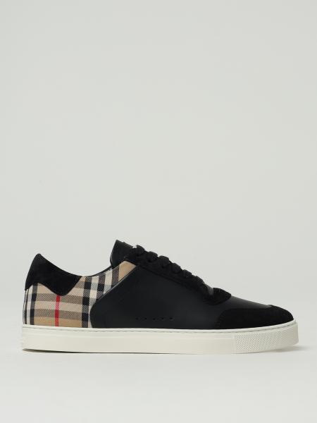Stevie Leather And Check Canvas Sneakers Burberry