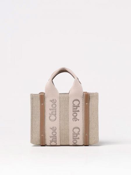 Borsa Woody Mini Chloé in canvas di lino
