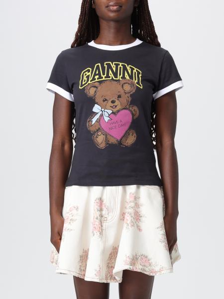 T-shirt in cotone con stampa Orso Ganni