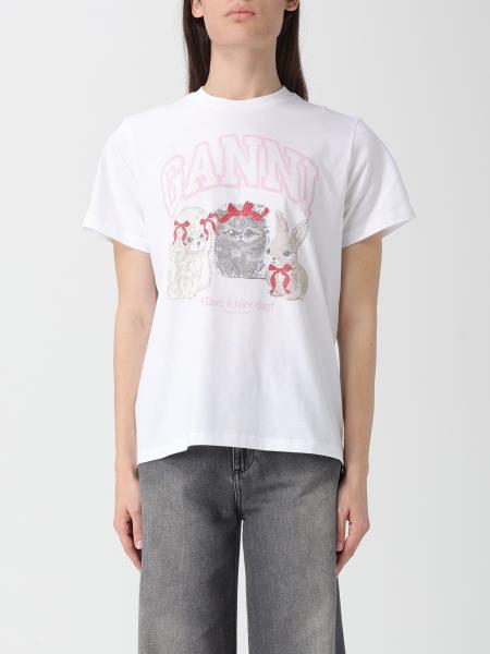 Camiseta Ganni de algodón con estampado de logo